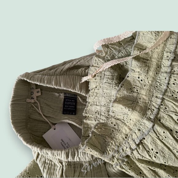 POL Girly Style Boho with Western Flare Eyelet Lace Gauze Drawstring Wide Pants - Picture 10 of 14